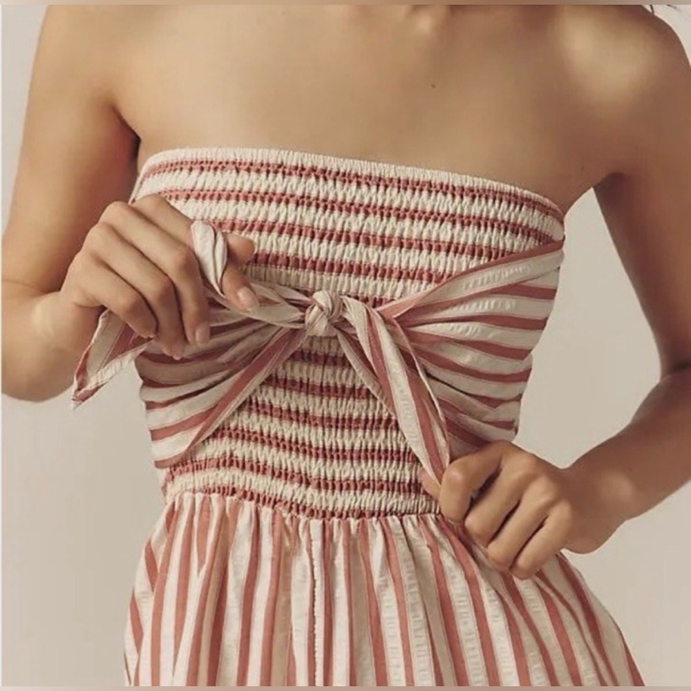 Bishop + Young Elva Strapless Tie Front Jumpsuit Pink Stripe M NWT - Picture 4 of 7